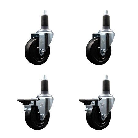 Service Caster 4'' Hard Rubber Wheel Swivel 1-1/4'' Expand Stem Caster Set 2 Brakes, 4PK SCC-EX20S414-HRS-2-PLB-2-114